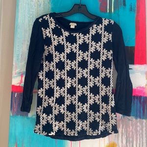 JCrew Navy Stitched Floral Top